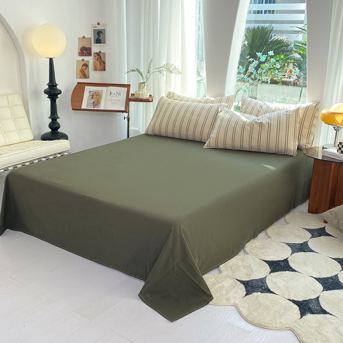 91家纺网 家纺一手货源 找家纺 云家2023新款全棉纯棉水洗棉色织被套单件被罩 复古绿条