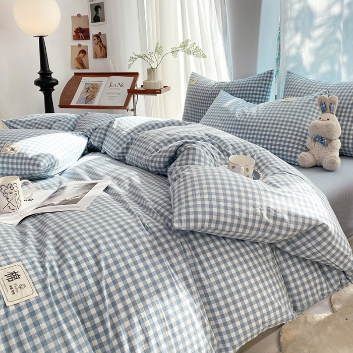 91家纺网 家纺一手货源 找家纺 云家2023新款全棉纯棉水洗棉色织被套单件被罩 海兰小格