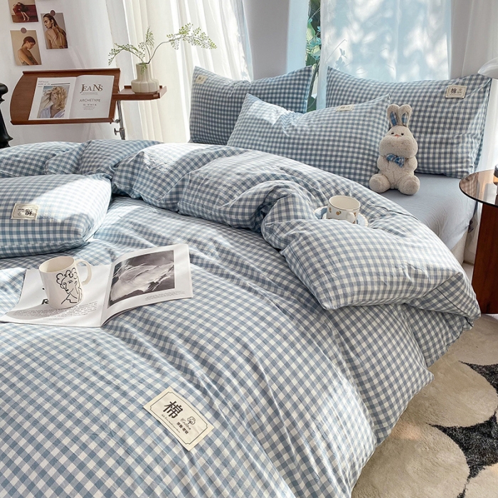 91家纺网 家纺一手货源 找家纺 云家2023新款全棉纯棉水洗棉色织被套单件被罩 海兰小格