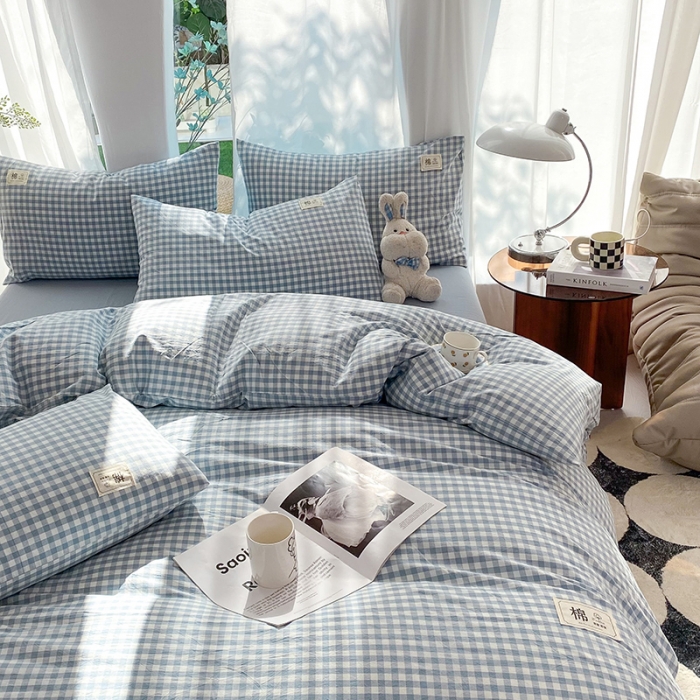 91家纺网 家纺一手货源 找家纺 云家2023新款全棉纯棉水洗棉色织被套单件被罩 海兰小格