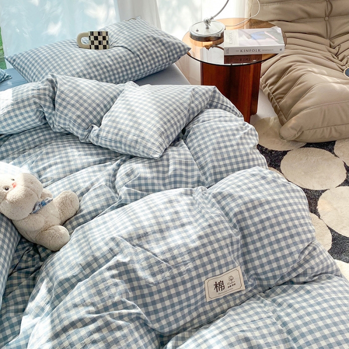 91家纺网 家纺一手货源 找家纺 云家2023新款全棉纯棉水洗棉色织被套单件被罩 海兰小格