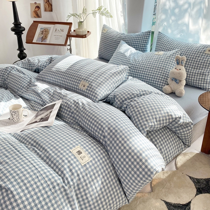 91家纺网 家纺一手货源 找家纺 云家2023新款全棉纯棉水洗棉色织被套单件被罩 海兰小格