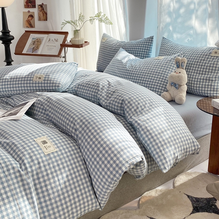 91家纺网 家纺一手货源 找家纺 云家2023新款全棉纯棉水洗棉色织被套单件被罩 海兰小格