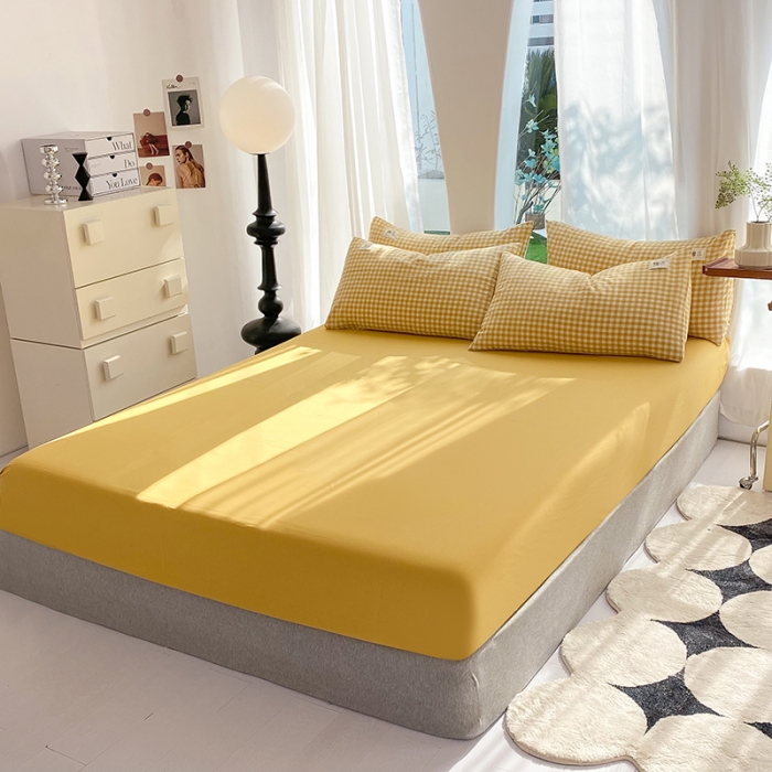 91家纺网 家纺一手货源 找家纺 云家2023新款全棉纯棉水洗棉色织被套单件被罩 黄小格