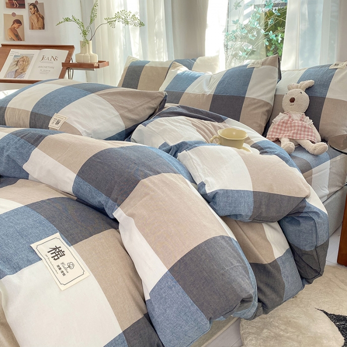 91家纺网 家纺一手货源 找家纺 云家2023新款全棉纯棉水洗棉色织被套单件被罩 蓝大格