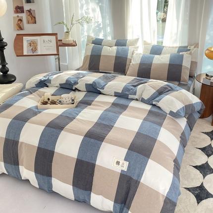 云家2023新款全棉纯棉水洗棉色织被套单件被罩 蓝大格