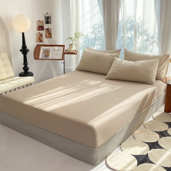 91家纺网 家纺一手货源 找家纺 云家2023新款全棉纯棉水洗棉色织被套单件被罩 米细条