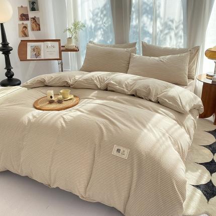 云家2023新款全棉纯棉水洗棉色织被套单件被罩 米细条