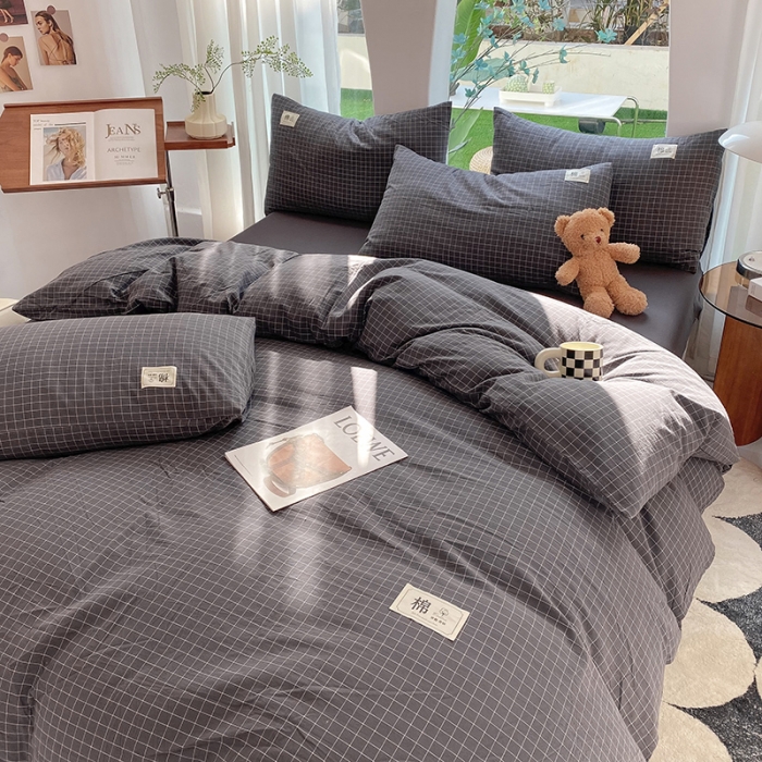 91家纺网 家纺一手货源 找家纺 云家2023新款全棉纯棉水洗棉色织被套单件被罩 小灰格