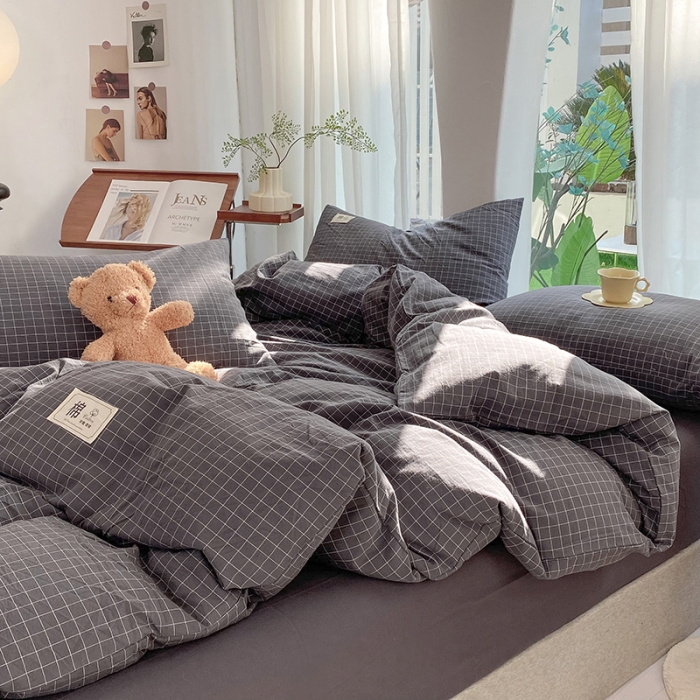 91家纺网 家纺一手货源 找家纺 云家2023新款全棉纯棉水洗棉色织被套单件被罩 小灰格