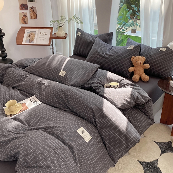 91家纺网 家纺一手货源 找家纺 云家2023新款全棉纯棉水洗棉色织被套单件被罩 小灰格