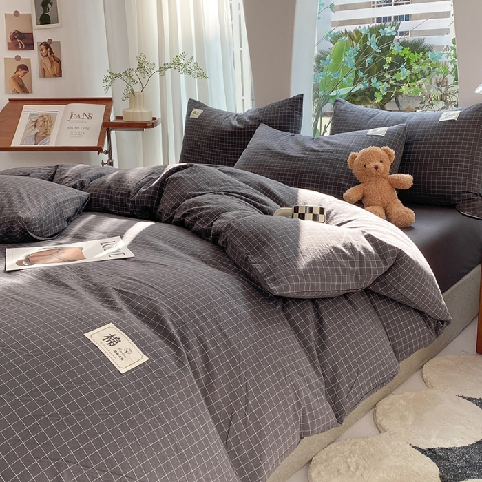 91家纺网 家纺一手货源 找家纺 云家2023新款全棉纯棉水洗棉色织被套单件被罩 小灰格