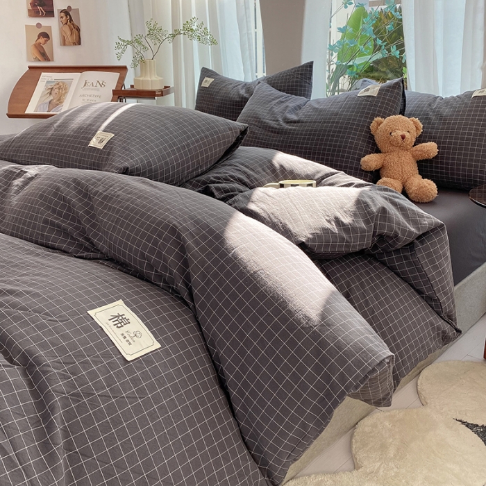 91家纺网 家纺一手货源 找家纺 云家2023新款全棉纯棉水洗棉色织被套单件被罩 小灰格
