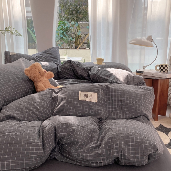 91家纺网 家纺一手货源 找家纺 云家2023新款全棉纯棉水洗棉色织被套单件被罩 小灰格