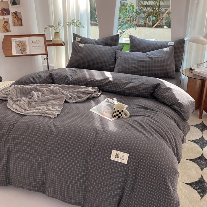91家纺网 家纺一手货源 找家纺 云家2023新款全棉纯棉水洗棉色织被套单件被罩 小灰格