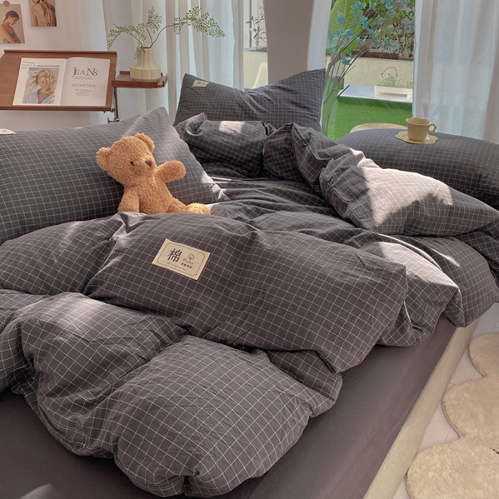 91家纺网 家纺一手货源 找家纺 云家2023新款全棉纯棉水洗棉色织被套单件被罩 小灰格