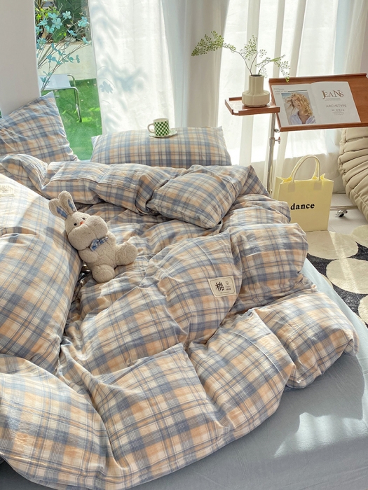 91家纺网 家纺一手货源 找家纺 云家2023新款全棉纯棉水洗棉色织被套单件被罩 云舒咖