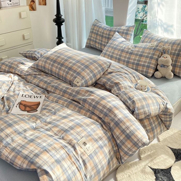 91家纺网 家纺一手货源 找家纺 云家2023新款全棉纯棉水洗棉色织被套单件被罩 云舒咖