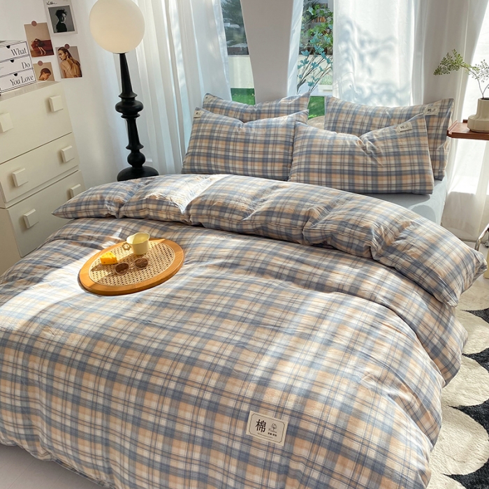 91家纺网 家纺一手货源 找家纺 云家2023新款全棉纯棉水洗棉色织被套单件被罩 云舒咖