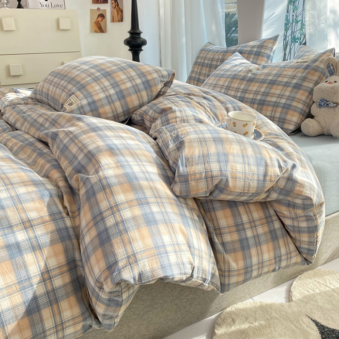 91家纺网 家纺一手货源 找家纺 云家2023新款全棉纯棉水洗棉色织被套单件被罩 云舒咖