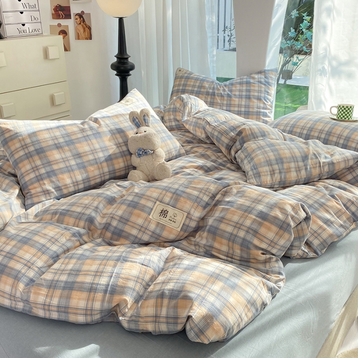 91家纺网 家纺一手货源 找家纺 云家2023新款全棉纯棉水洗棉色织被套单件被罩 云舒咖