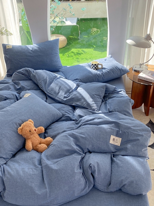 91家纺网 家纺一手货源 找家纺 云家2023新款全棉纯棉水洗棉色织被套单件被罩 运动蓝