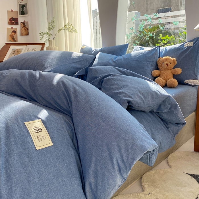 91家纺网 家纺一手货源 找家纺 云家2023新款全棉纯棉水洗棉色织被套单件被罩 运动蓝