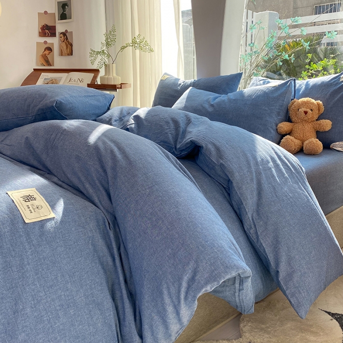 91家纺网 家纺一手货源 找家纺 云家2023新款全棉纯棉水洗棉色织被套单件被罩 运动蓝