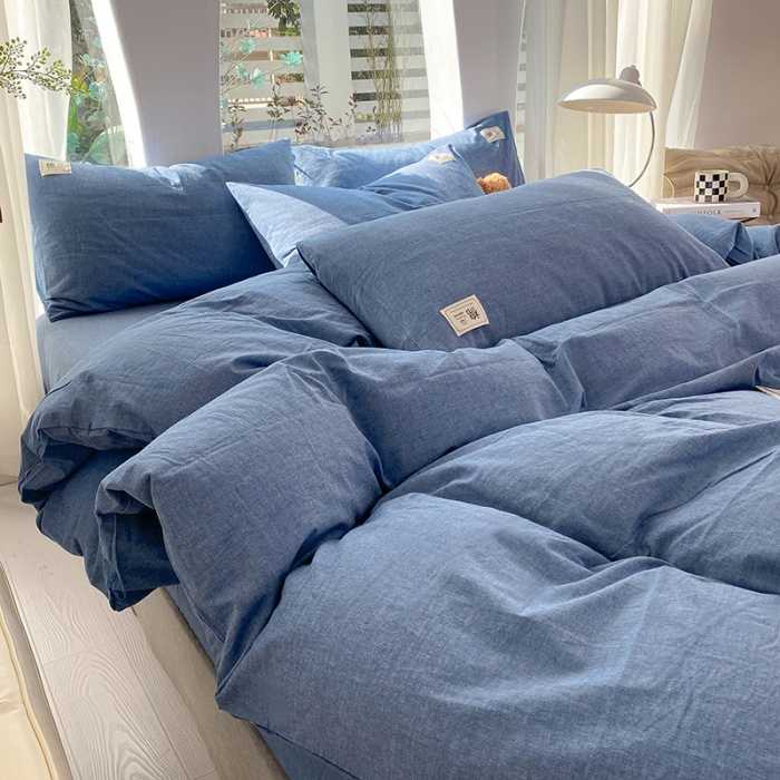 91家纺网 家纺一手货源 找家纺 云家2023新款全棉纯棉水洗棉色织被套单件被罩 运动蓝