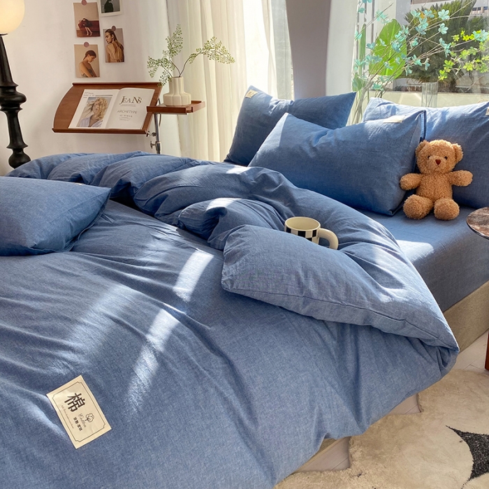 91家纺网 家纺一手货源 找家纺 云家2023新款全棉纯棉水洗棉色织被套单件被罩 运动蓝
