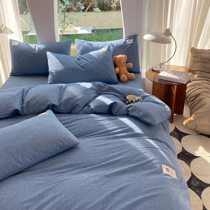 91家纺网 家纺一手货源 找家纺 云家2023新款全棉纯棉水洗棉色织被套单件被罩 运动蓝