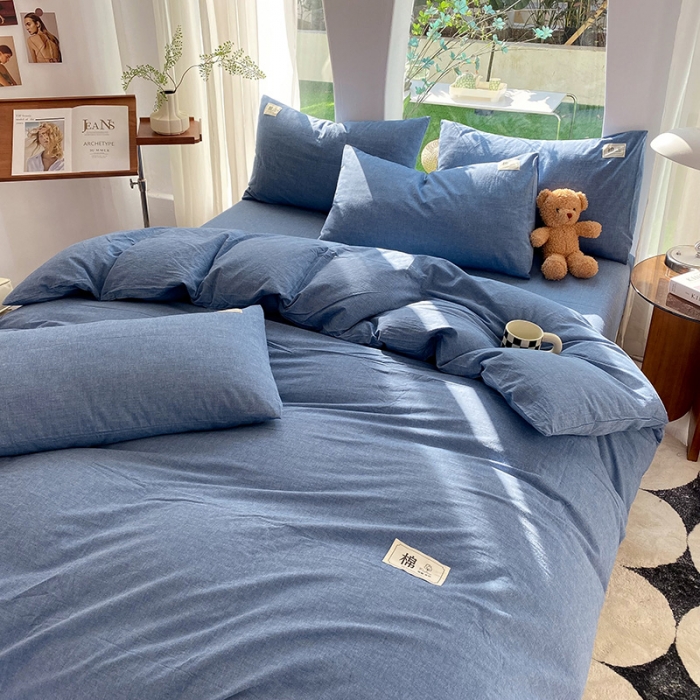 91家纺网 家纺一手货源 找家纺 云家2023新款全棉纯棉水洗棉色织被套单件被罩 运动蓝