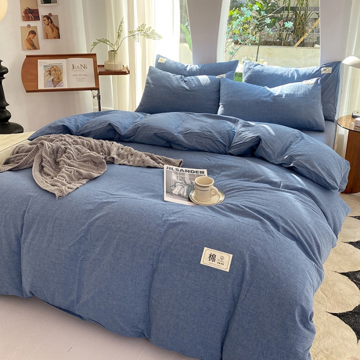 91家纺网 家纺一手货源 找家纺 云家2023新款全棉纯棉水洗棉色织被套单件被罩 运动蓝
