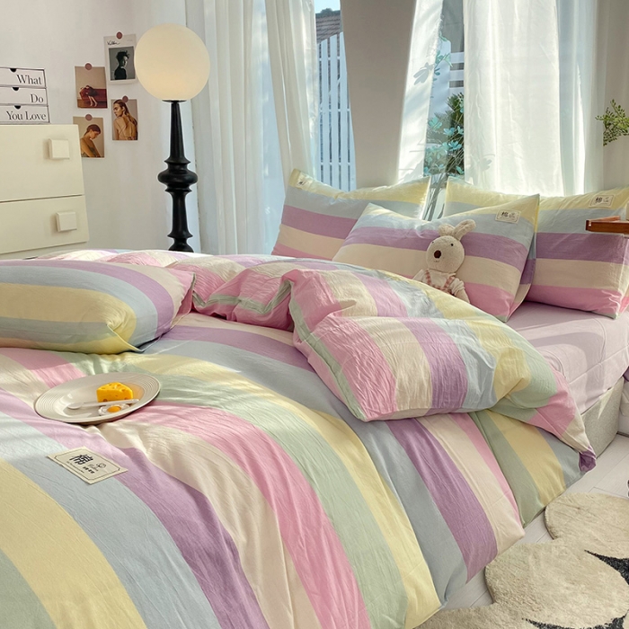 91家纺网 家纺一手货源 找家纺 云家2023新款全棉纯棉水洗棉色织被套单件被罩 彩虹糖