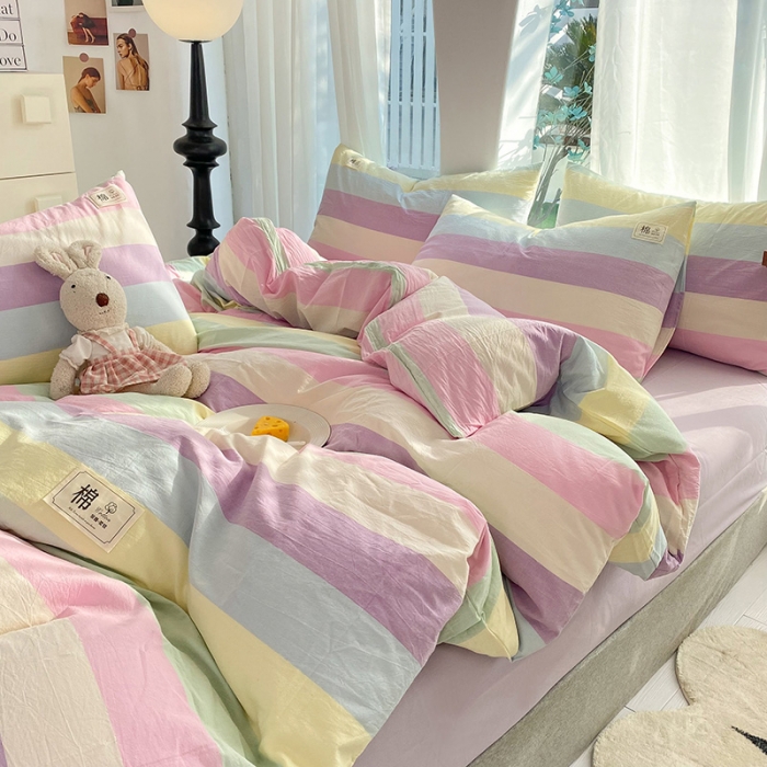 91家纺网 家纺一手货源 找家纺 云家2023新款全棉纯棉水洗棉色织被套单件被罩 彩虹糖