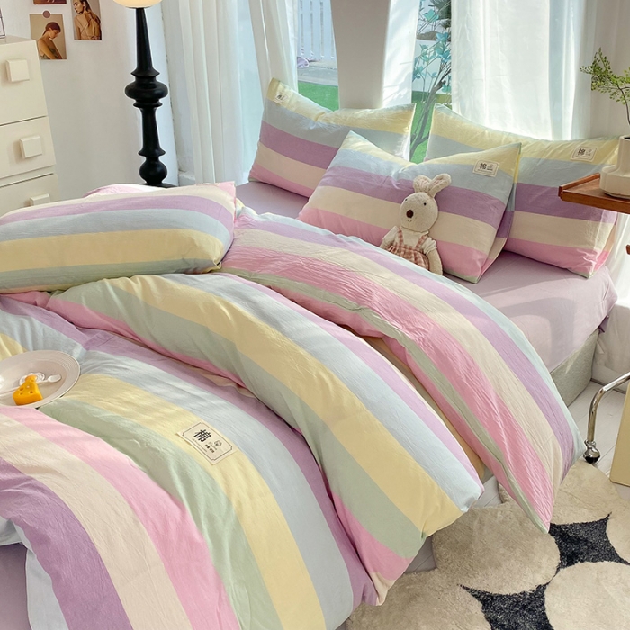 91家纺网 家纺一手货源 找家纺 云家2023新款全棉纯棉水洗棉色织被套单件被罩 彩虹糖
