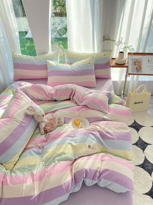 91家纺网 家纺一手货源 找家纺 云家2023新款全棉纯棉水洗棉色织被套单件被罩 彩虹糖