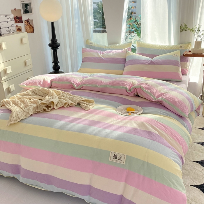 91家纺网 家纺一手货源 找家纺 云家2023新款全棉纯棉水洗棉色织被套单件被罩 彩虹糖
