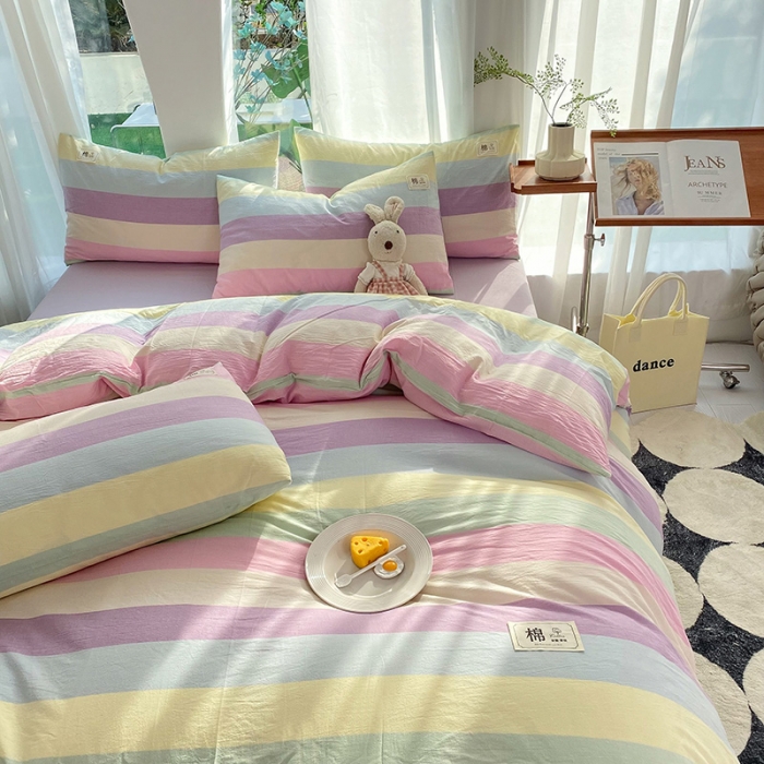 91家纺网 家纺一手货源 找家纺 云家2023新款全棉纯棉水洗棉色织被套单件被罩 彩虹糖