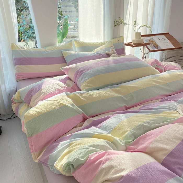 91家纺网 家纺一手货源 找家纺 云家2023新款全棉纯棉水洗棉色织被套单件被罩 彩虹糖