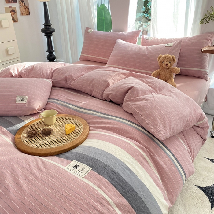 91家纺网 家纺一手货源 找家纺 云家2023新款全棉纯棉水洗棉色织被套单件被罩 豆蔻粉