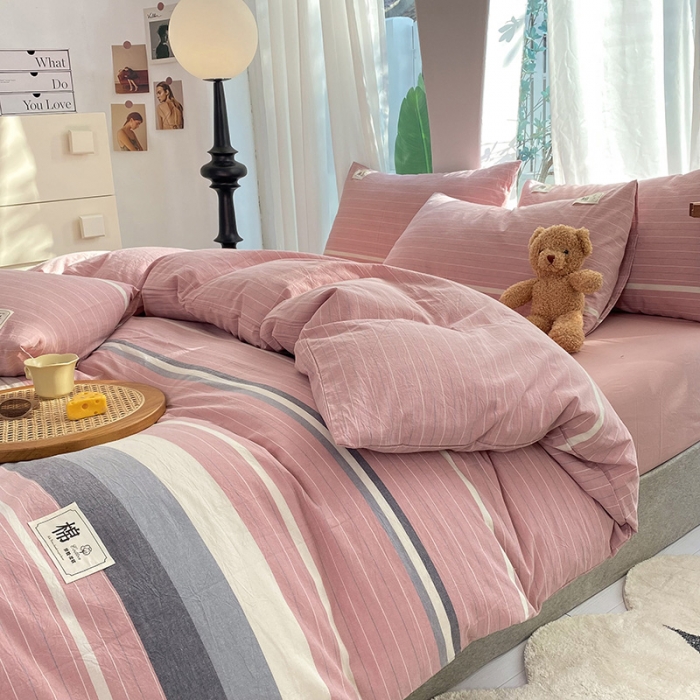 91家纺网 家纺一手货源 找家纺 云家2023新款全棉纯棉水洗棉色织被套单件被罩 豆蔻粉