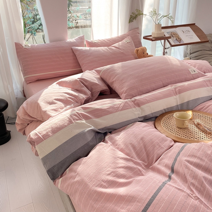 91家纺网 家纺一手货源 找家纺 云家2023新款全棉纯棉水洗棉色织被套单件被罩 豆蔻粉