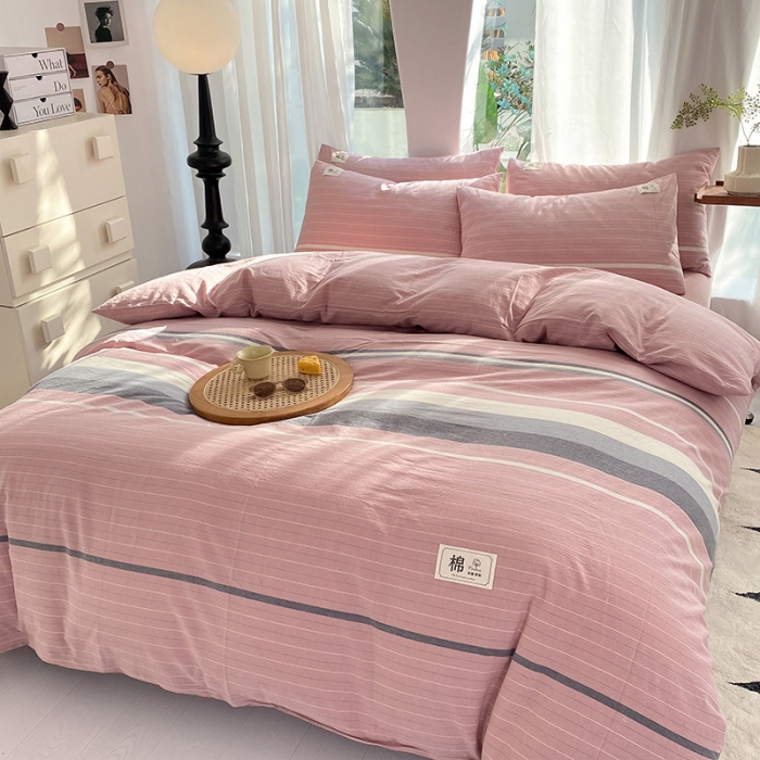 91家纺网 家纺一手货源 找家纺 云家2023新款全棉纯棉水洗棉色织被套单件被罩 豆蔻粉