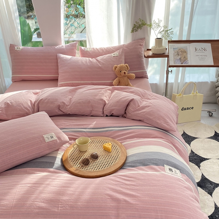 91家纺网 家纺一手货源 找家纺 云家2023新款全棉纯棉水洗棉色织被套单件被罩 豆蔻粉