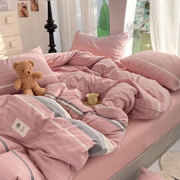 91家纺网 家纺一手货源 找家纺 云家2023新款全棉纯棉水洗棉色织被套单件被罩 豆蔻粉