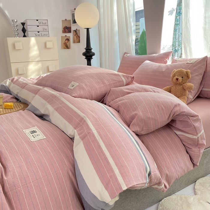 91家纺网 家纺一手货源 找家纺 云家2023新款全棉纯棉水洗棉色织被套单件被罩 豆蔻粉