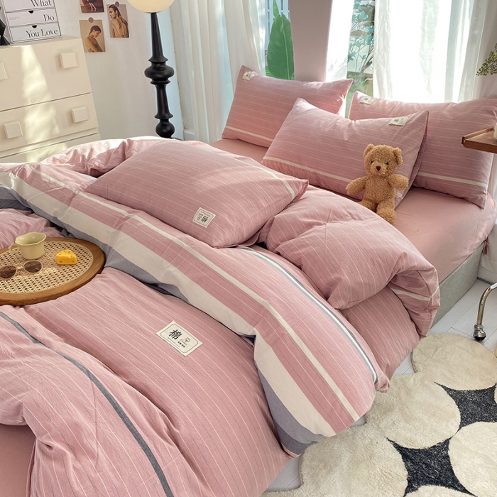 91家纺网 家纺一手货源 找家纺 云家2023新款全棉纯棉水洗棉色织被套单件被罩 豆蔻粉