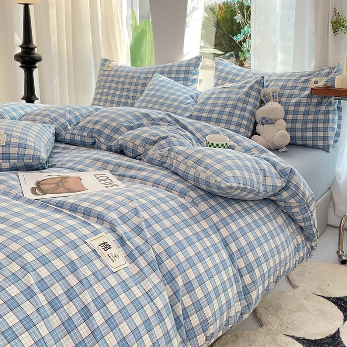 91家纺网 家纺一手货源 找家纺 云家2023新款全棉纯棉水洗棉色织被套单件被罩 法尔曼蓝