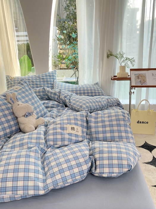 91家纺网 家纺一手货源 找家纺 云家2023新款全棉纯棉水洗棉色织被套单件被罩 法尔曼蓝